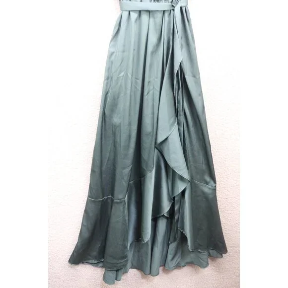 Nicole Miller Dark Green Satin Wrap Dress-Size Small-Fairy-Whimsigoth - Picture 2 of 13